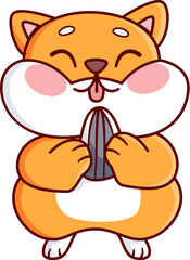 cute hamster chewing sunflower seeds Vector Illustration Icon. Flat Cartoon Style