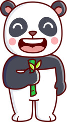 cute panda looks happy while eating bambooVector Illustration Icon. Flat Cartoon Style