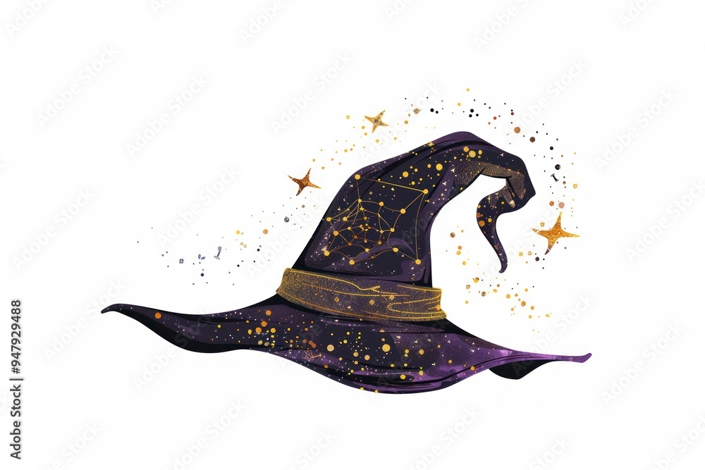 Poster magical starry wizard hat illustration