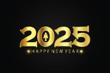 Happy New Year 2025 Text Design in golden color. Holiday Vector Illustration.