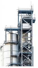 The facility features large storage silos and conveyor belts moving materials efficiently in a well-organized layout