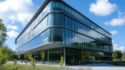 Fototapeta premium Modern Glass Building with Blue Sky