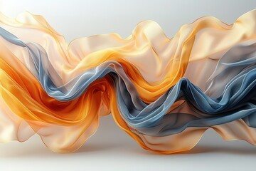 A long piece of orange and blue fabric with a wave pattern