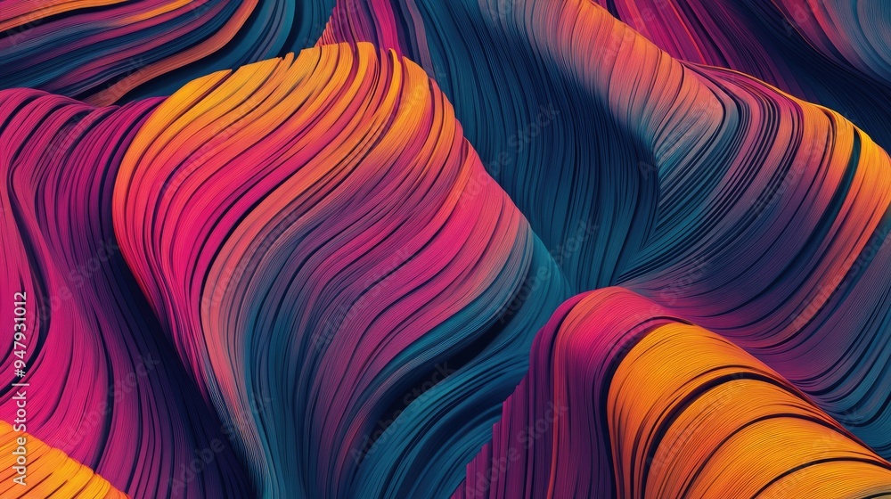 Poster colorful thin wood lines in an abstract pattern, set against a dynamic futuristic backdrop, creating