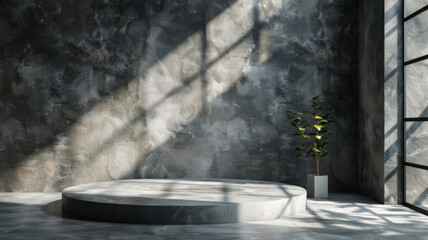 Industrial Podium in Sunlit Concrete Interior