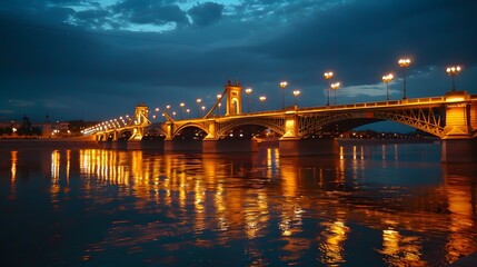 Fototapeta premium Illuminated Bridge Over River at Night