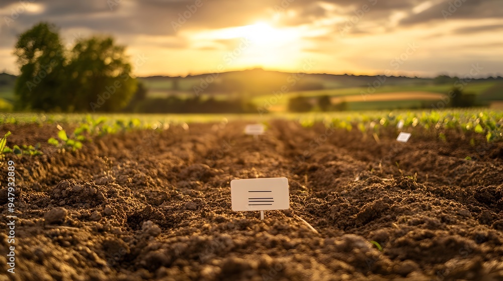 Poster a photograph showcasing iot enabled soil moisture sensors strategically placed around an agricultura