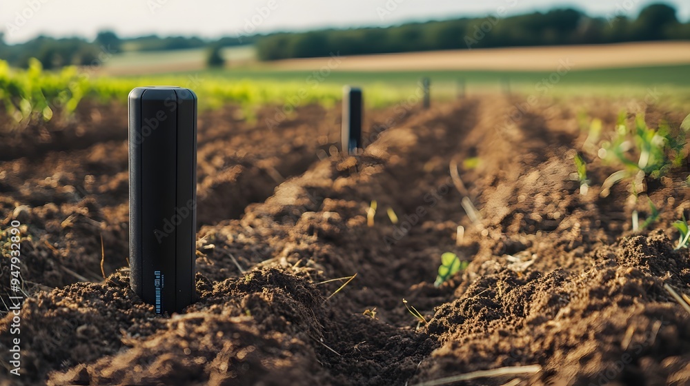 Poster iot powered soil moisture sensors strategically placed in an agricultural field capturing real time 