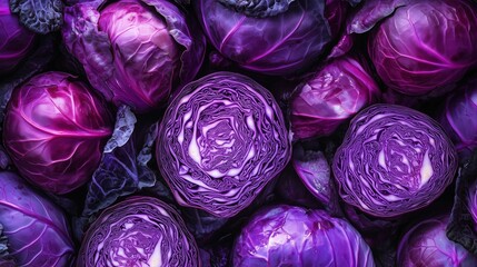 Obraz premium Vibrant Purple Cabbage Blooms in Closeup Abstract Photography