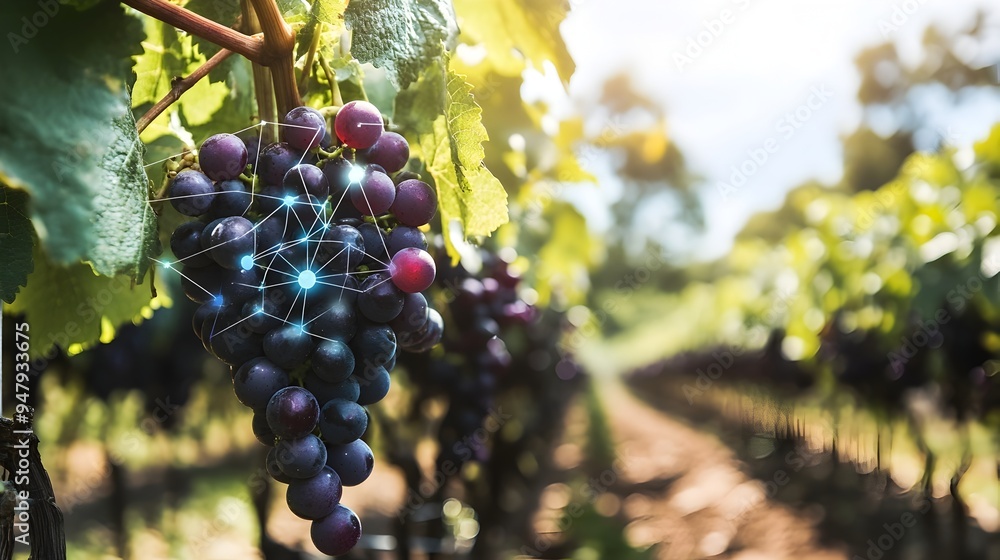 Aufkleber a smart vineyard with iot sensors and devices monitoring the health and growth of grape plants showc