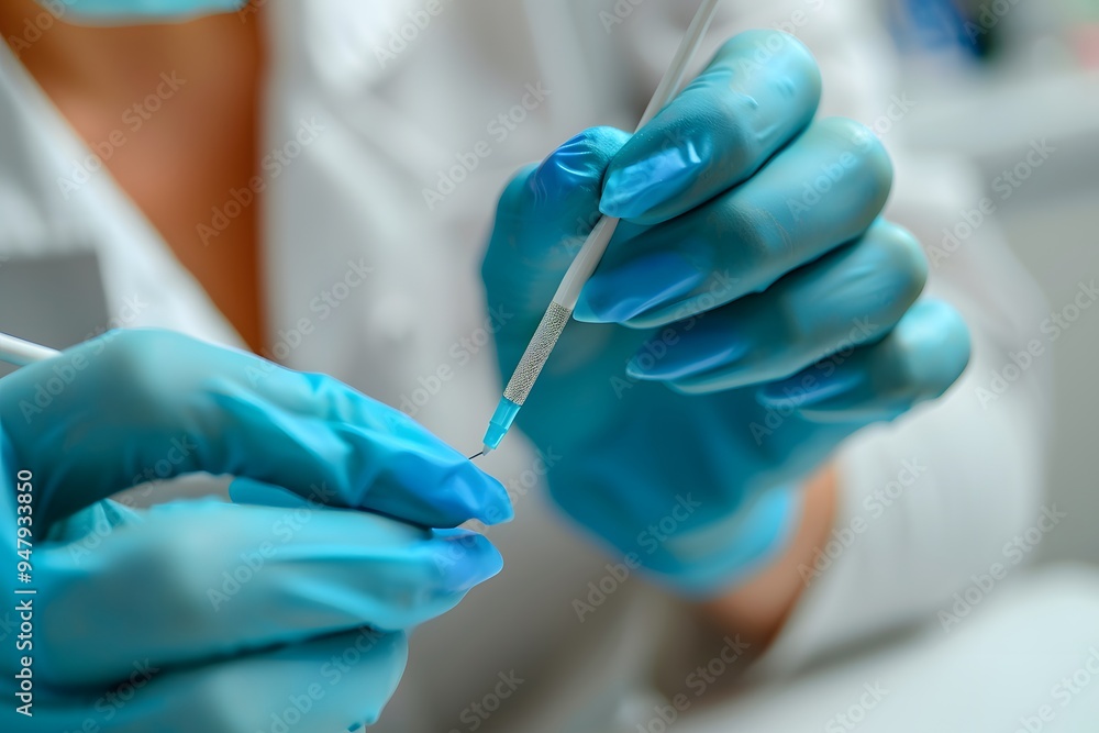 Poster close-up of a professional using a pipette in a laboratory setting