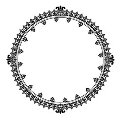 Round Wreath Black circular round ornament floral Abstract pattern Victorian Damask traditional style, illustration Vintage Design, Floral frames, Mandala, Antique, Moroccan