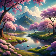 cherry blossoms in a beautiful spring landscape