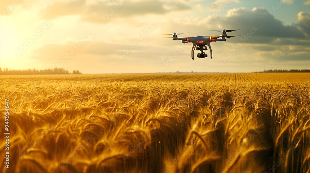 Aufkleber aerial photograph of an iot enabled drone scanning and monitoring a wheat field to assess crop healt