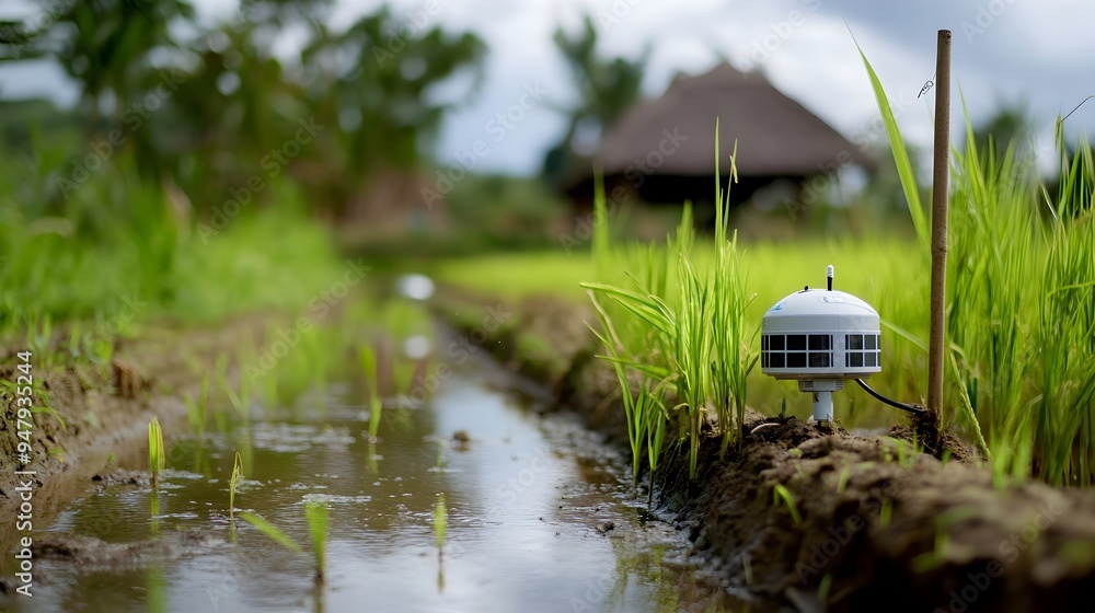 Poster cutting edge iot devices and sensors monitoring weather conditions and crop health data in a verdant