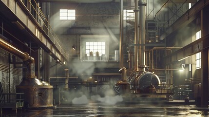 Fototapeta premium Industrial Elegance Captivating Steam and Machinery in a Sugar Refinery Crystallization Process