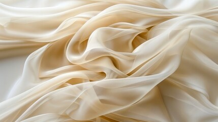 Obraz premium Sheer Elegance Luxurious Draped Gold Silk Satin Fabric With Soft Pleated Waves Texture Background