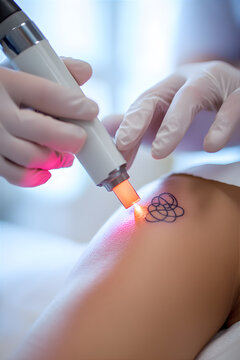 Removing a tattoo from the skin of a patient close-up. Doctor removes tattoo from skin with laser. Medicine concept. 