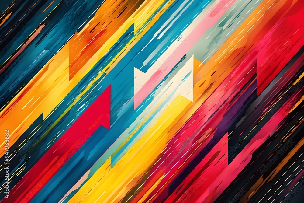 Poster vibrant abstract design with dynamic color stripes and arrows