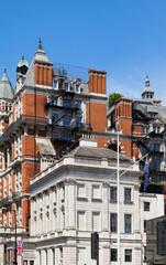 London - 06 15 2022: Details of houses on Knightsbridge road