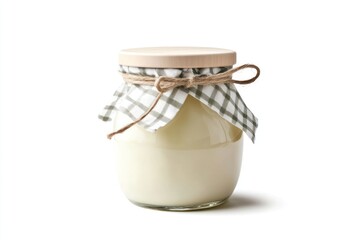 Rustic jar with homemade yogurt.
