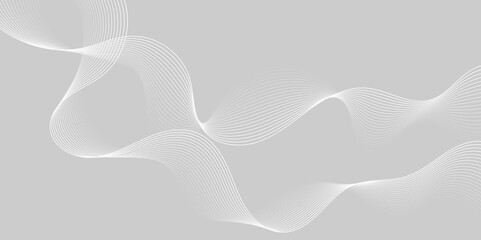 Abstract white wave dynamic curve lines on gray background. Energy technology concept modern backdrop design for business, presentation, banner.