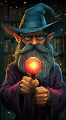 Naklejka premium Wise Old Wizard Holding a Magic Orb