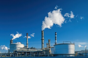 Industrial refinery emitting white smoke