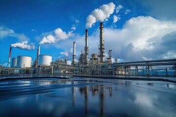 Obraz premium Industrial refinery under blue sky