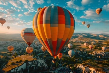 Fototapeta premium A Colorful Hot Air Balloon Festival Over Stunning Landscapes
