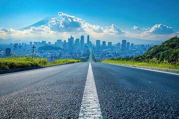 A city with a mountain in the background