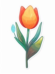 Colorful cartoon sticker of a single tulip flower with a bud.