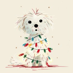 Cute dog wrapped in lights