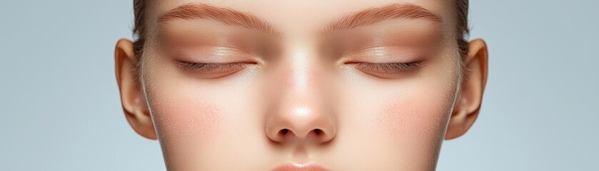 Closeup of a teenage girl with acne around her mouth, looking down thoughtfully