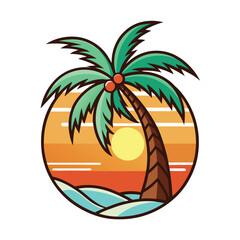 Coconut tree with sunset t-shirt vector illustration art eps