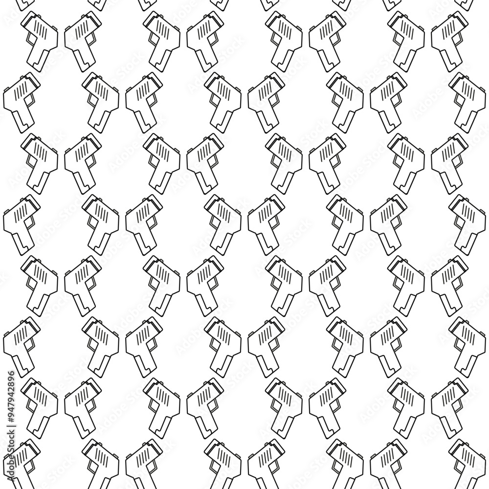 Sticker cute gun seamless pattern in black and white for background