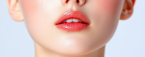 Obraz premium Closeup of a teenage girl with acne scars on her cheeks, with a slight smile on her face