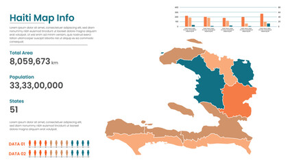 Obraz premium Haiti political map of administrative divisions states, Colorful states in Haiti map infographic, Haiti Map Info, Haiti Population.