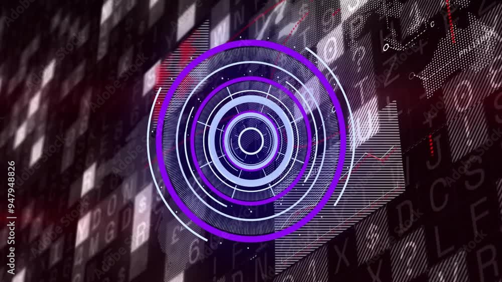 Poster target circles and data charts animation over financial graphs and numbers