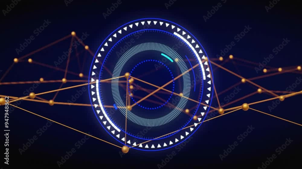 Poster geometric shapes and interconnected lines forming circular pattern animation