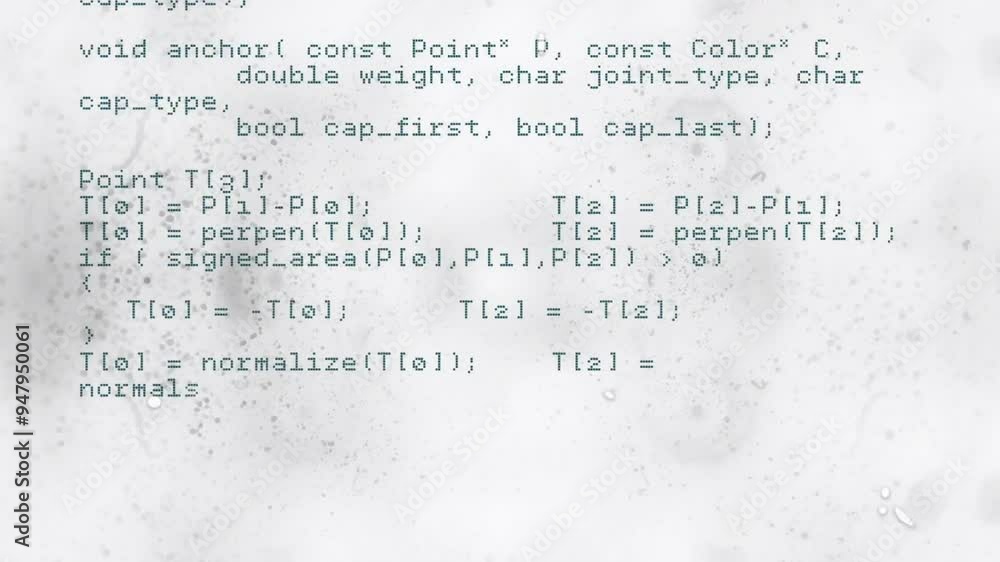 Poster computer code with mathematical functions animation over white background with splatters