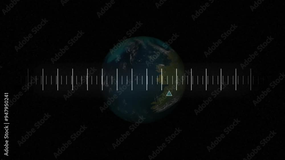 Aufkleber earth rotating with measurement scale animation over black background
