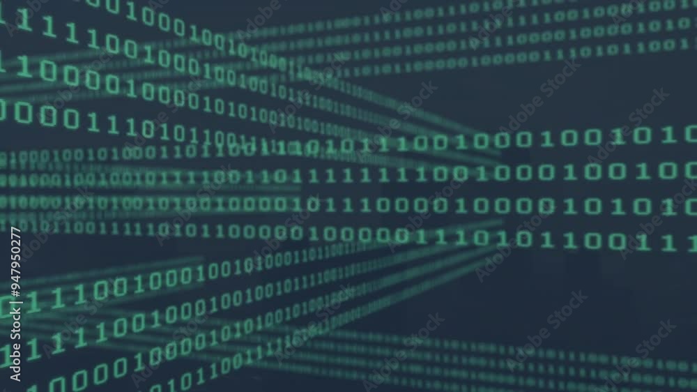 binary code animation forming tunnel-like structure on dark background