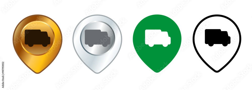 Poster truck shipping pointer location navigation pinpoint destination place sign symbol map design icons s