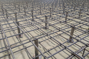 Concrete decking as a support is attached to the formwork iron reinforcement network, Reinforced...