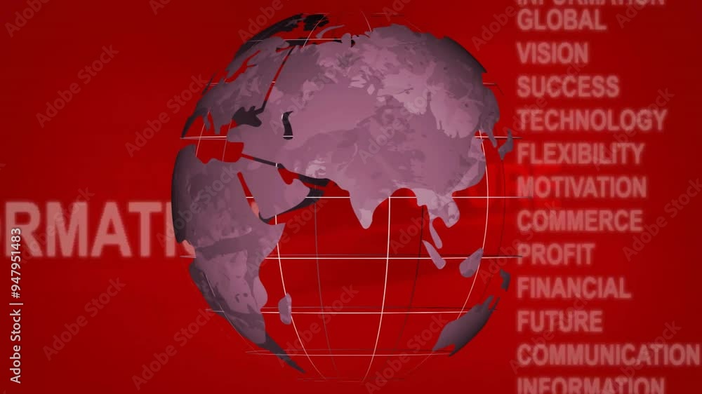 Aufkleber rotating globe animation over red background with business keywords floating around