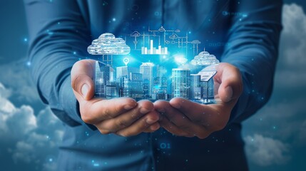 Cityscape in the Cloud Innovative Smart City Concept with Digital Technology Overlay