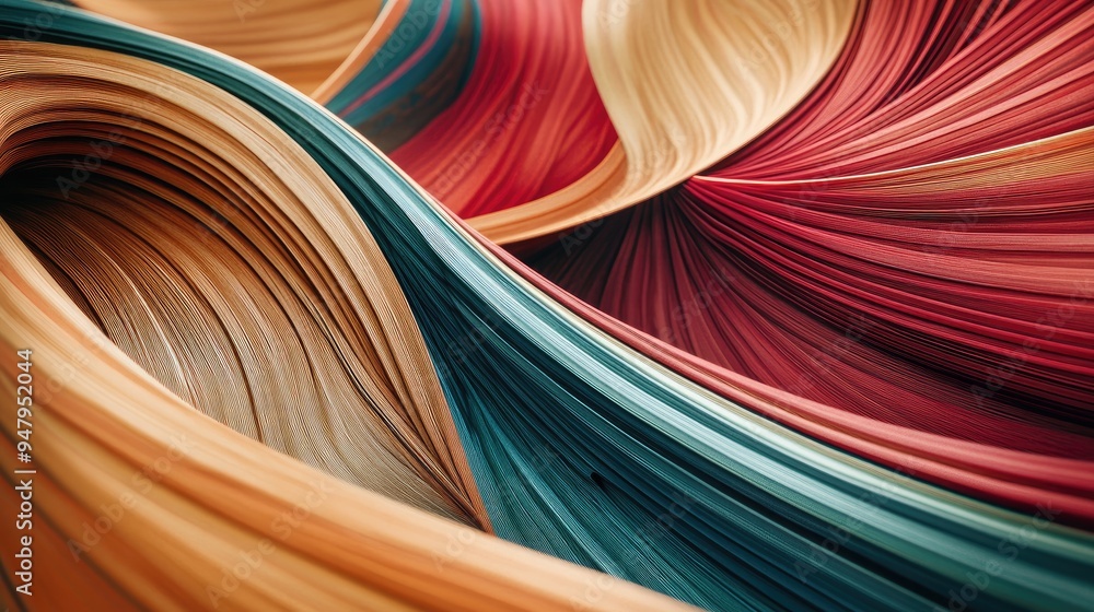 Poster vibrant thin wood lines in an abstract pattern, layered on a dynamic futuristic backdrop, creating a