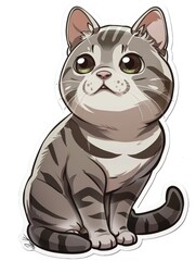 Cute cartoon cat sitting with big eyes looking up.