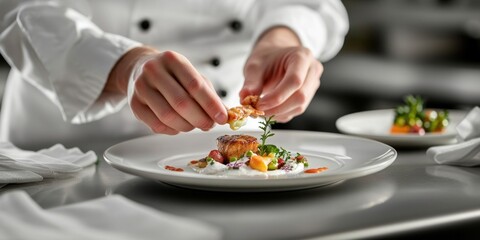 Gourmet chef plating exquisite dish